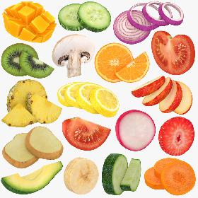 3D Vegetable and Fruit Slices Collection